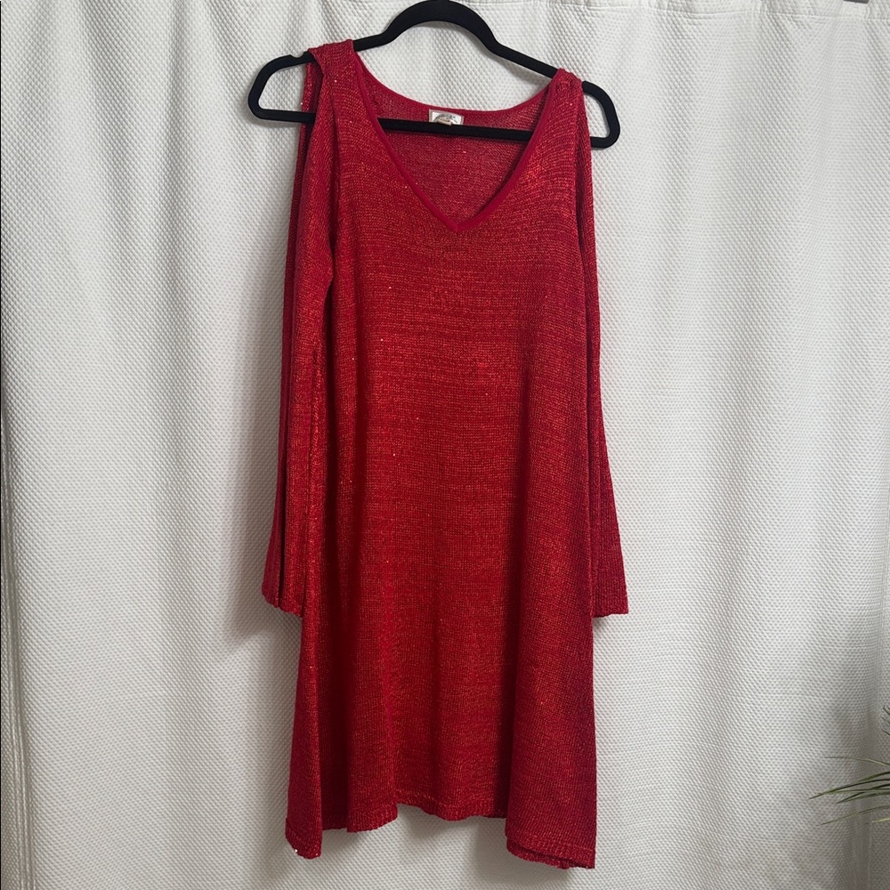Beige by eci Red Sequin Sweater Dress